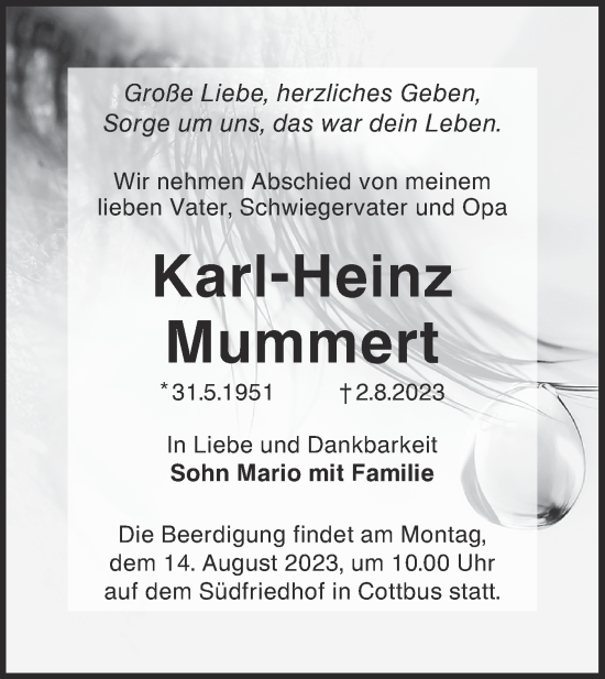 Traueranzeige von Karl-Heinz Mummert von Lausitzer Rundschau