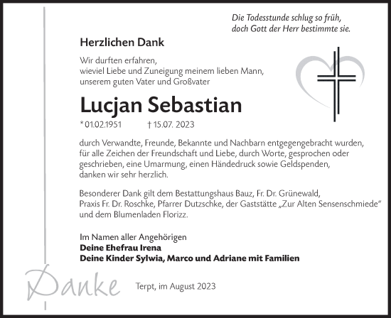 Traueranzeige von Lucjan Sebastian von Lausitzer Rundschau