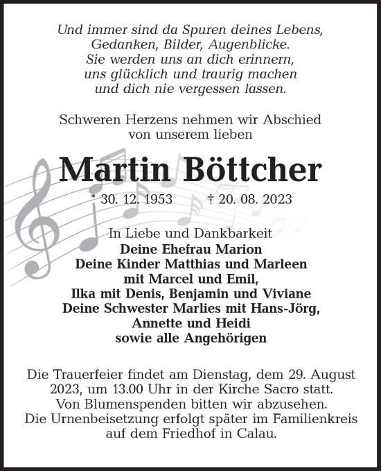 Traueranzeige von Martin Böttcher von Lausitzer Rundschau