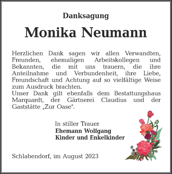 Traueranzeige von Monika Neumann von Lausitzer Rundschau