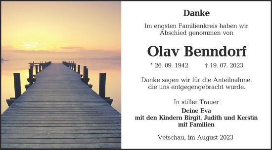 Traueranzeige von Olav Benndorf von Lausitzer Rundschau