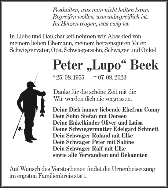 Traueranzeige von Peter  Beek von Lausitzer Rundschau