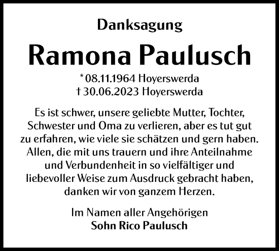 Traueranzeige von Ramona Paulusch von Lausitzer Rundschau