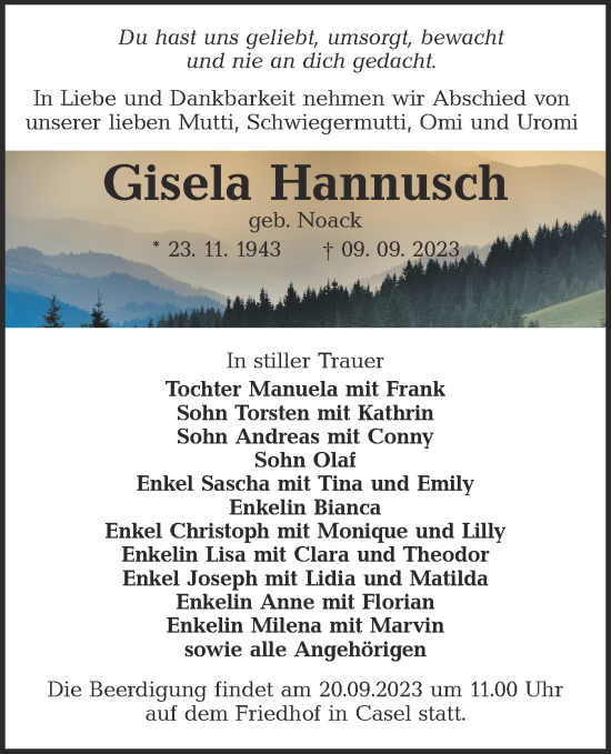 Traueranzeige von Gisela Hannusch von Lausitzer Rundschau