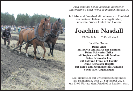 Traueranzeige von Joachim Nasdall von Lausitzer Rundschau