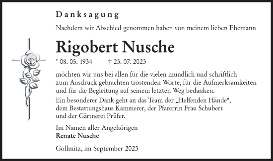 Traueranzeige von Rigobert Nusche von Lausitzer Rundschau