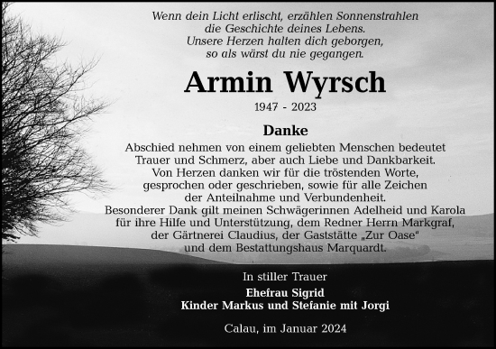 Traueranzeige von Armin Wyrsch von Lausitzer Rundschau