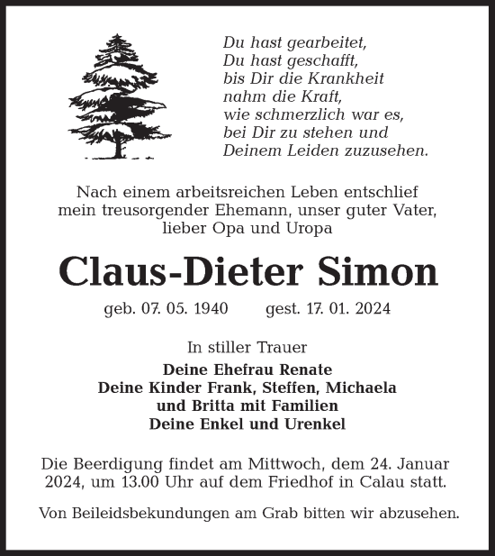 Traueranzeige von Claus-Dieter Simon von Lausitzer Rundschau