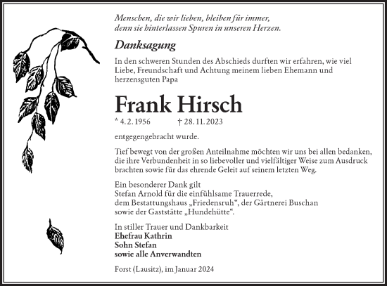 Traueranzeige von Frank Hirsch von Lausitzer Rundschau