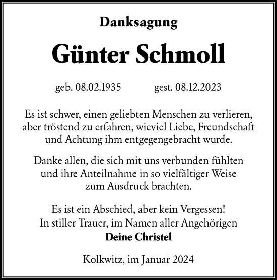 Traueranzeige von Günter Schmoll von Lausitzer Rundschau