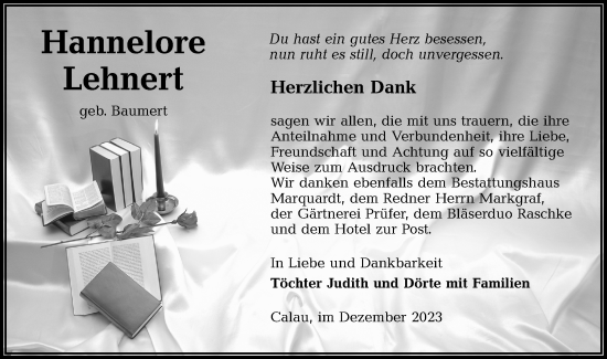Traueranzeige von Hannelore Lehnert von Lausitzer Rundschau