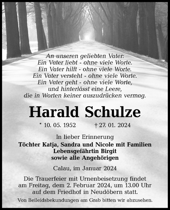 Traueranzeige von Harald Schulze von Lausitzer Rundschau