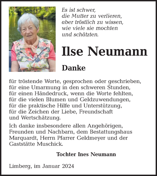 Traueranzeige von Ilse Neumann von Lausitzer Rundschau