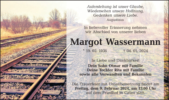 Traueranzeige von Margot Wassermann von Lausitzer Rundschau
