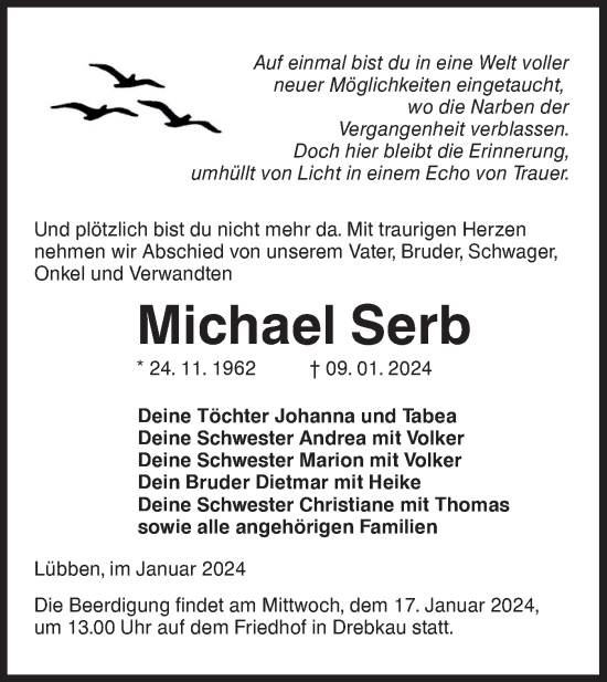 Traueranzeige von Michael Serb von Lausitzer Rundschau