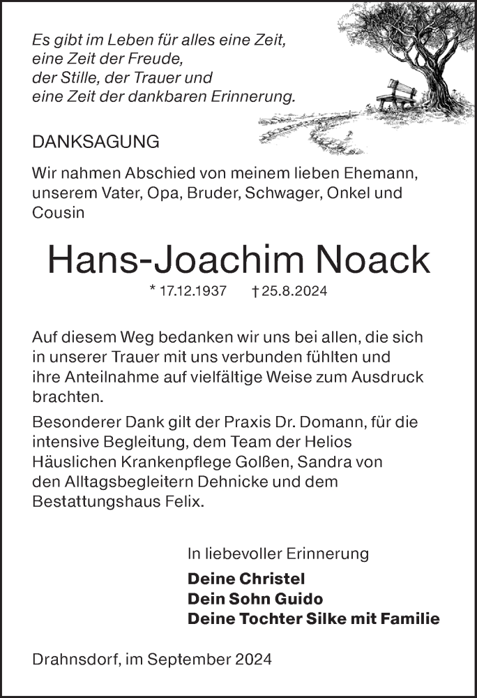 Traueranzeige für Hans-Joachim Noack vom 12.10.2024 aus Lausitzer Rundschau