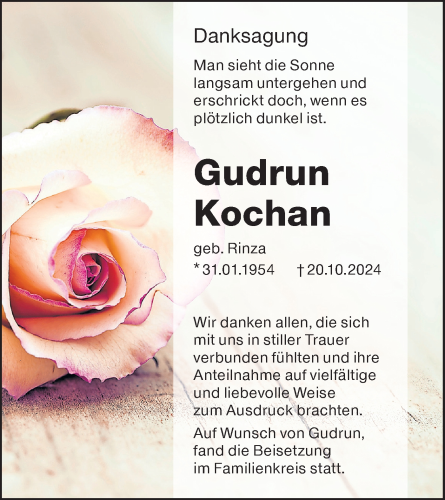  Traueranzeige für Gudrun Kochan vom 23.11.2024 aus Lausitzer Rundschau