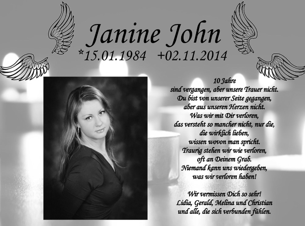  Traueranzeige für Janine John vom 02.11.2024 aus Lausitzer Rundschau