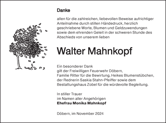 Traueranzeige von Walter Mahnkopf von Lausitzer Rundschau