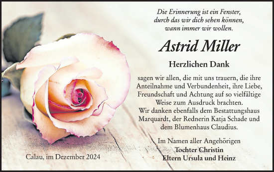 Traueranzeige von Astrid Miller von Lausitzer Rundschau