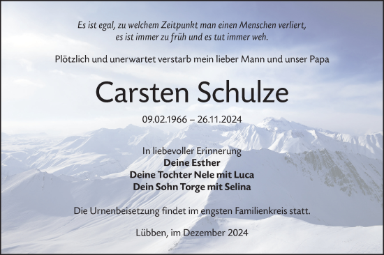 Traueranzeige von Carsten Schulze von Lausitzer Rundschau