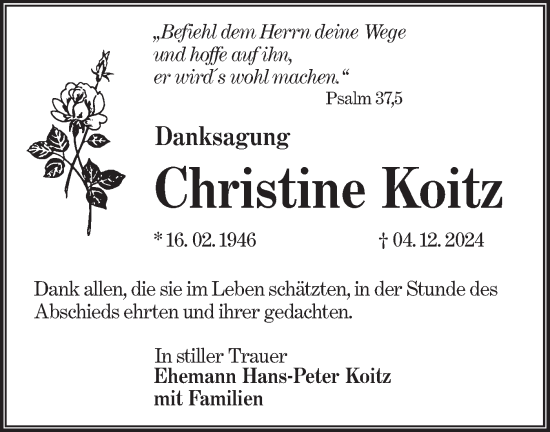 Traueranzeige von Christine Koitz von Lausitzer Rundschau