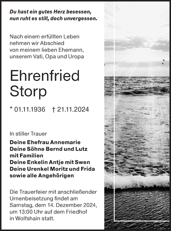 Traueranzeige von Ehrenfried Storp von Lausitzer Rundschau