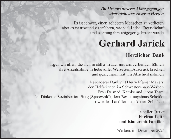 Traueranzeige von Gerhard Jarick von Lausitzer Rundschau