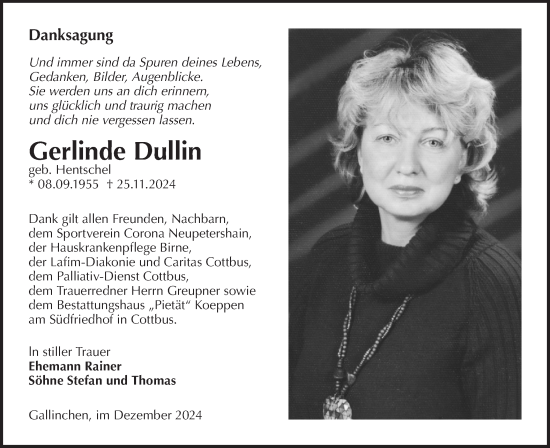 Traueranzeige von Gerlinde Dullin von Lausitzer Rundschau