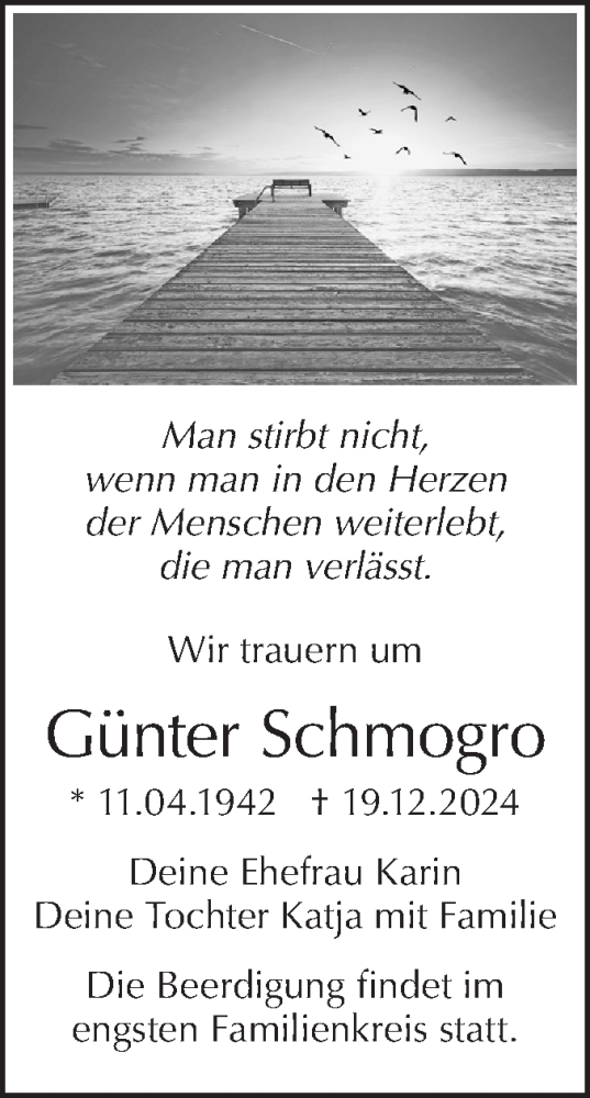 Traueranzeige von Günter Schmogro von Lausitzer Rundschau
