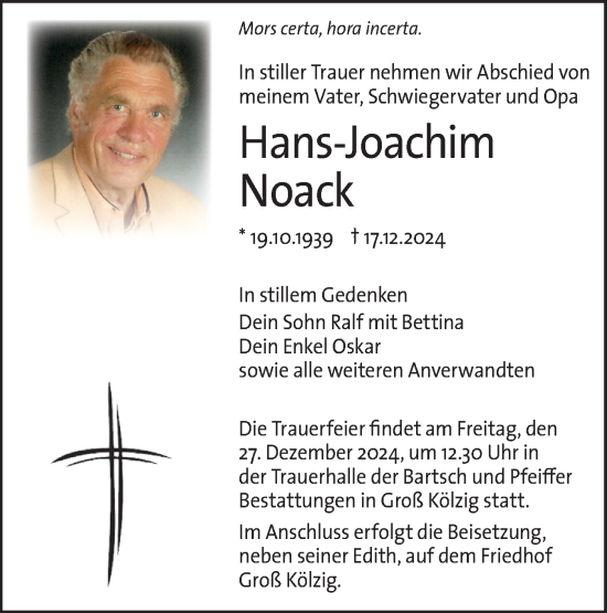 Traueranzeige von Hans-Joachim Noack von Lausitzer Rundschau
