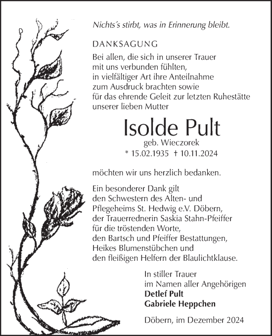 Traueranzeige von Isolde Pult von Lausitzer Rundschau