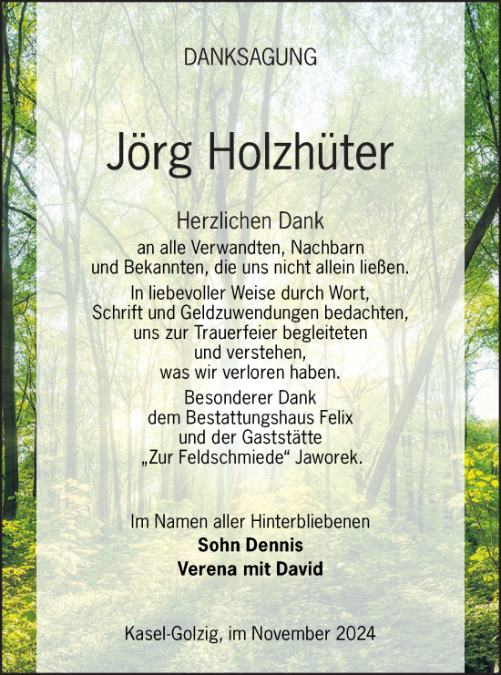 Traueranzeige von Jörg Holzhüter von Lausitzer Rundschau