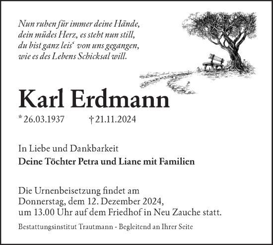 Traueranzeige von Karl Erdmann von Lausitzer Rundschau
