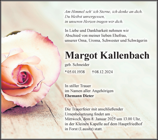 Traueranzeige von Margot Kallenbach von Lausitzer Rundschau
