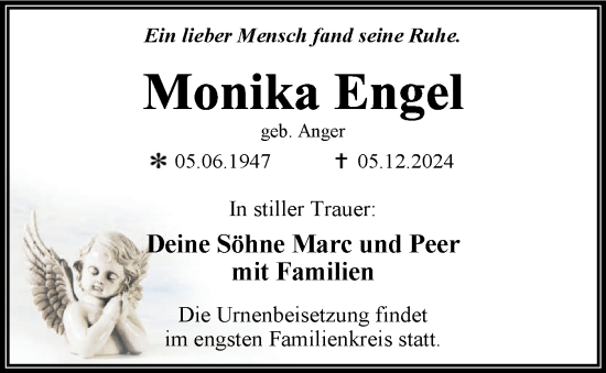 Traueranzeige von Monika Engel von Lausitzer Rundschau
