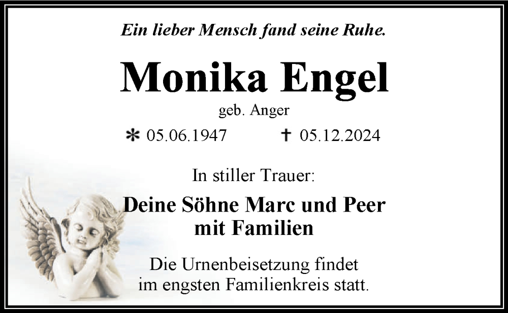  Traueranzeige für Monika Engel vom 21.12.2024 aus Lausitzer Rundschau
