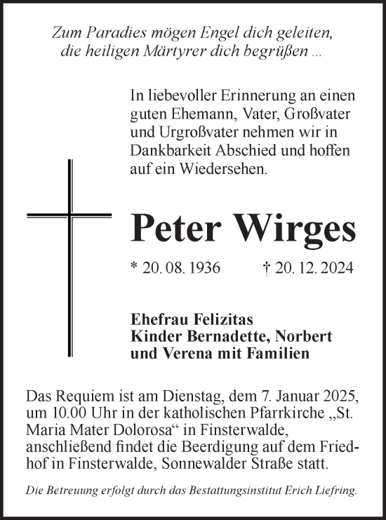 Traueranzeige von Peter Wirges von Lausitzer Rundschau