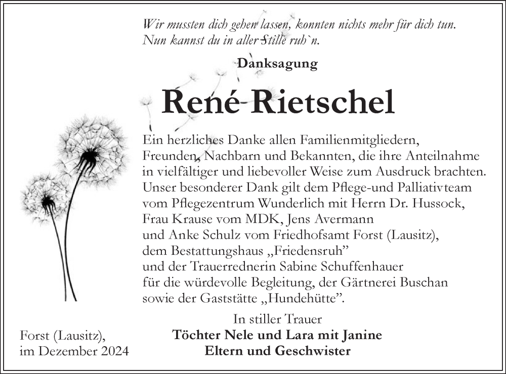  Traueranzeige für Rene Rietschel vom 21.12.2024 aus Lausitzer Rundschau