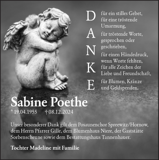 Traueranzeige von Sabine Poethe von Lausitzer Rundschau