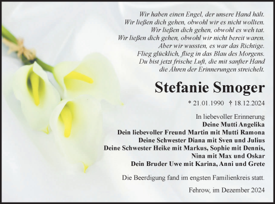 Traueranzeige von Stefanie Smoger von Lausitzer Rundschau