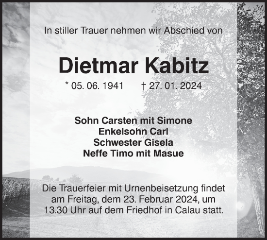 Traueranzeige von Dietmar Kabitz von Lausitzer Rundschau