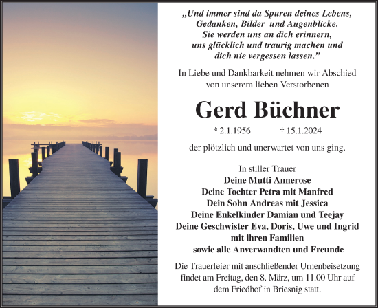 Traueranzeige von Gerd Büchner von Lausitzer Rundschau