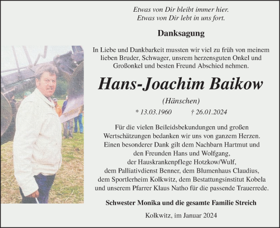 Traueranzeige von Hans-Joachim Baikow von Lausitzer Rundschau