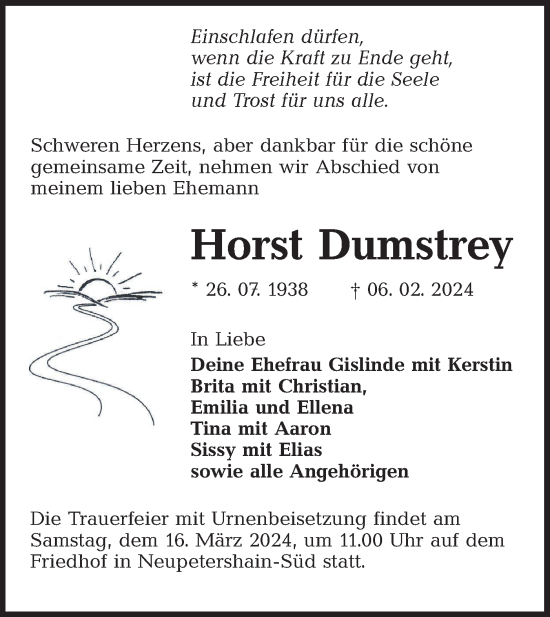 Traueranzeige von Horst Dumstrey von Lausitzer Rundschau
