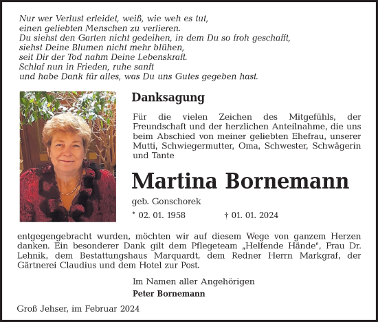Traueranzeige von Martina Bornemann von Lausitzer Rundschau