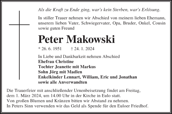 Traueranzeige von Peter Makowski von Lausitzer Rundschau