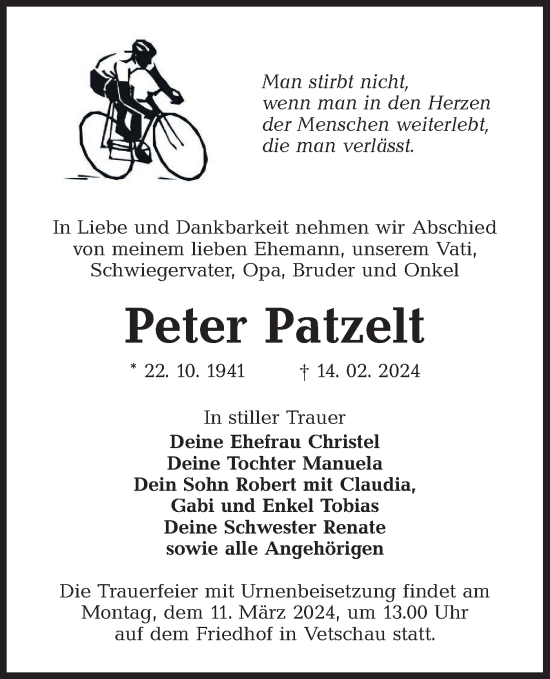 Traueranzeige von Peter Patzelt von Lausitzer Rundschau