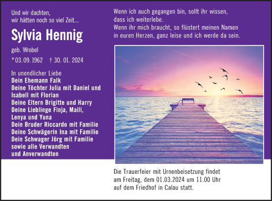 Traueranzeige von Sylvia Hennig von Lausitzer Rundschau
