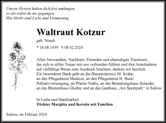 Traueranzeige von Waltraut Kotzur von Lausitzer Rundschau